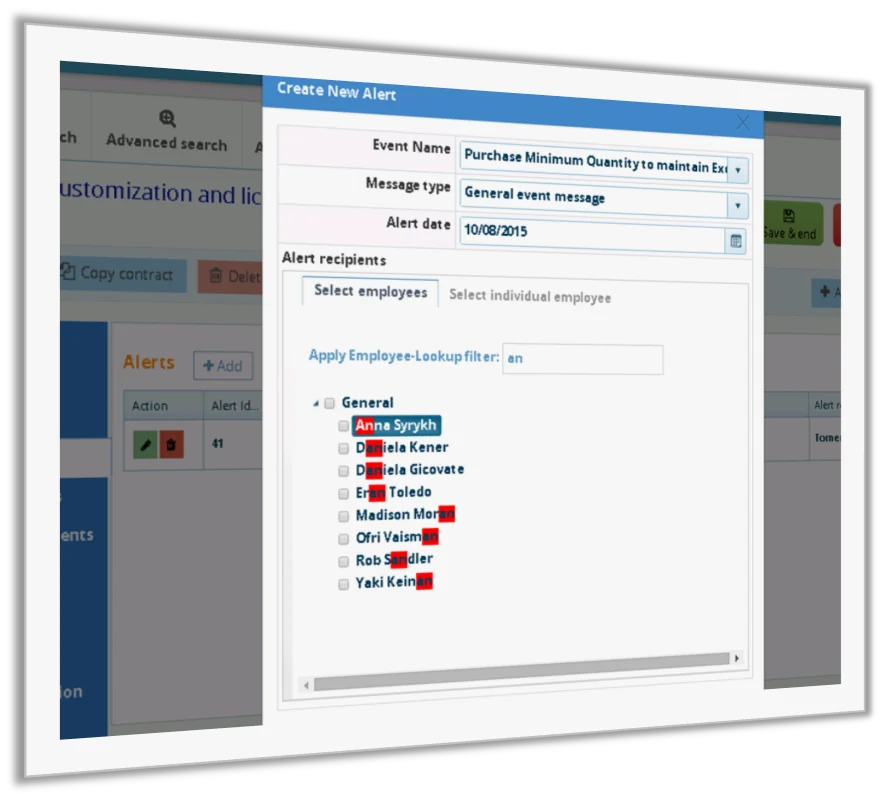 Adding an alert to a contract